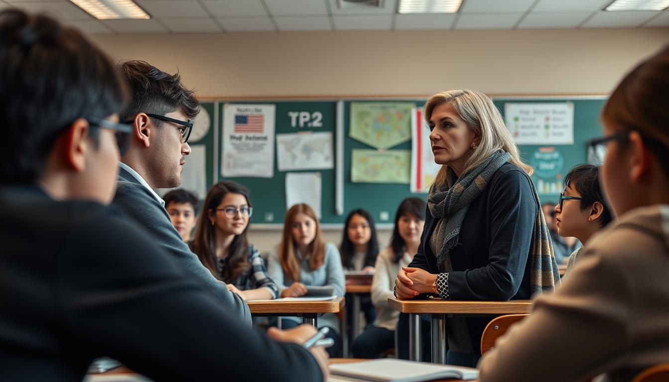 Students studying together in modern classroom